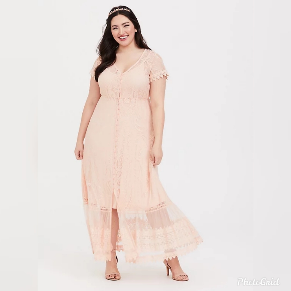 Torrid Blush Lace Maxi Shirt Dress